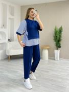 Kadın Kristal 2 Iplik Kumaş Yanları çizgili Takım resmi
